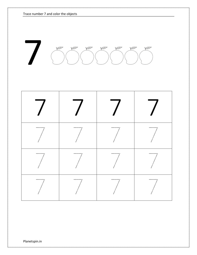 Tracing number 7 worksheet Tracing and writing number 7