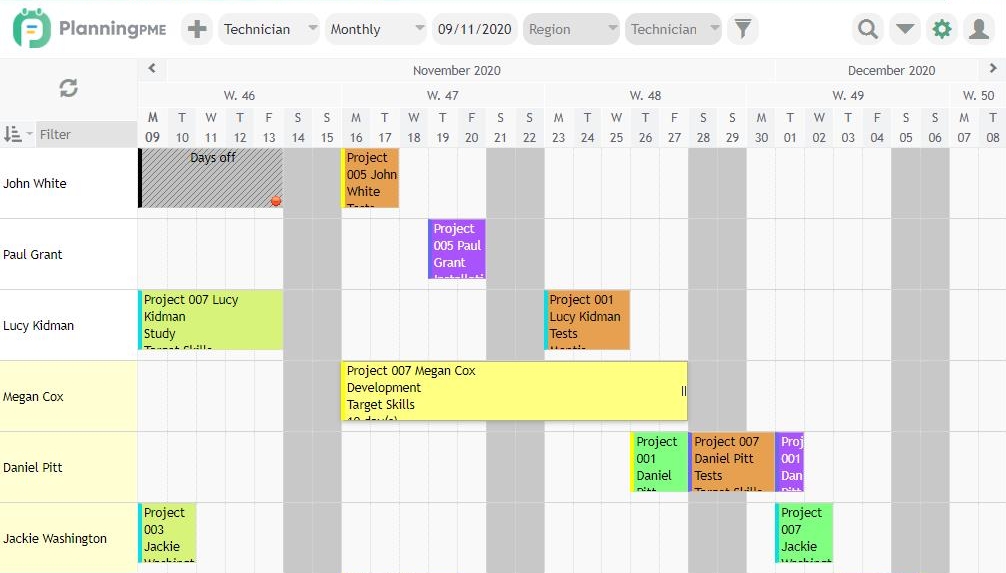 Project scheduling and planning software PlanningPME(03)