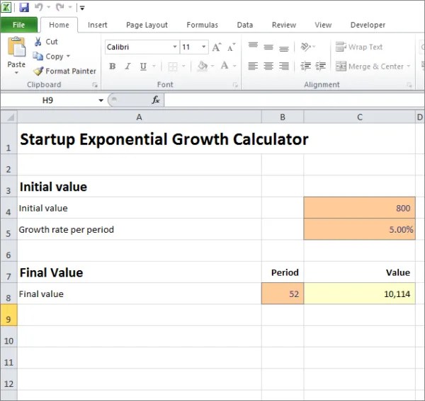 Startup Exponential Growth Calculator Plan Projections