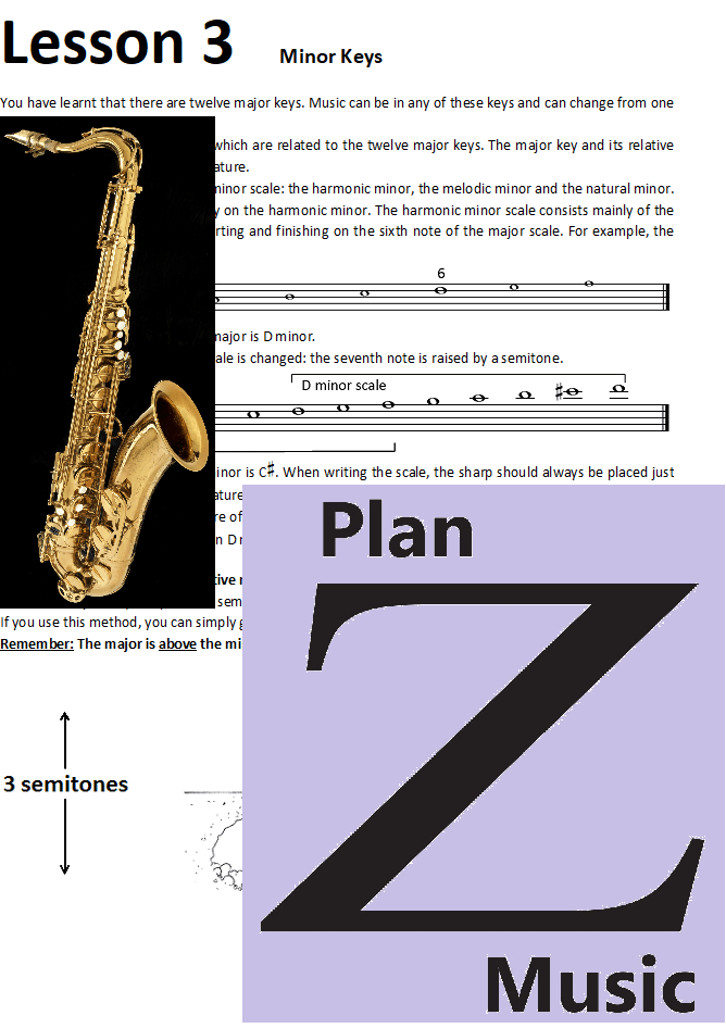 Saxophone Lesson 03 Minor Keys Plan Z Music
