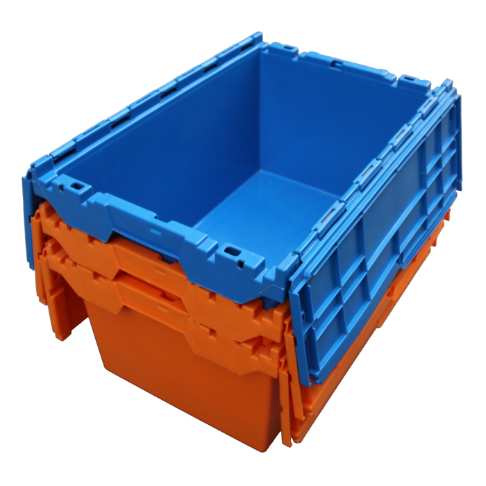 wholesale distribution tote with hinged lid,attached lid containers