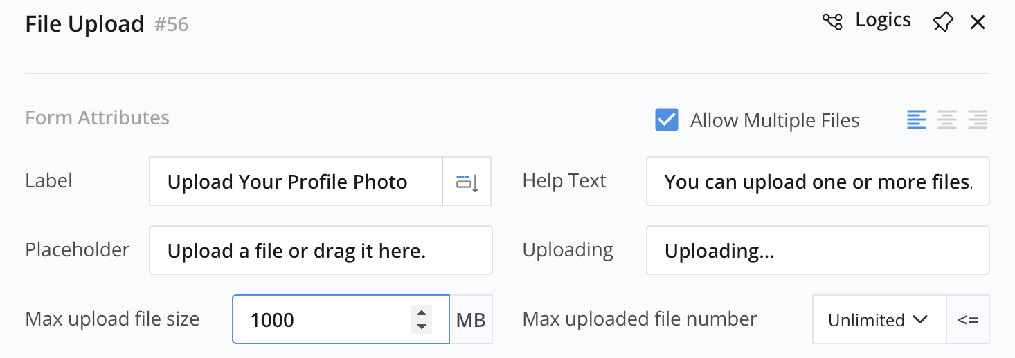 Set File Upload properties