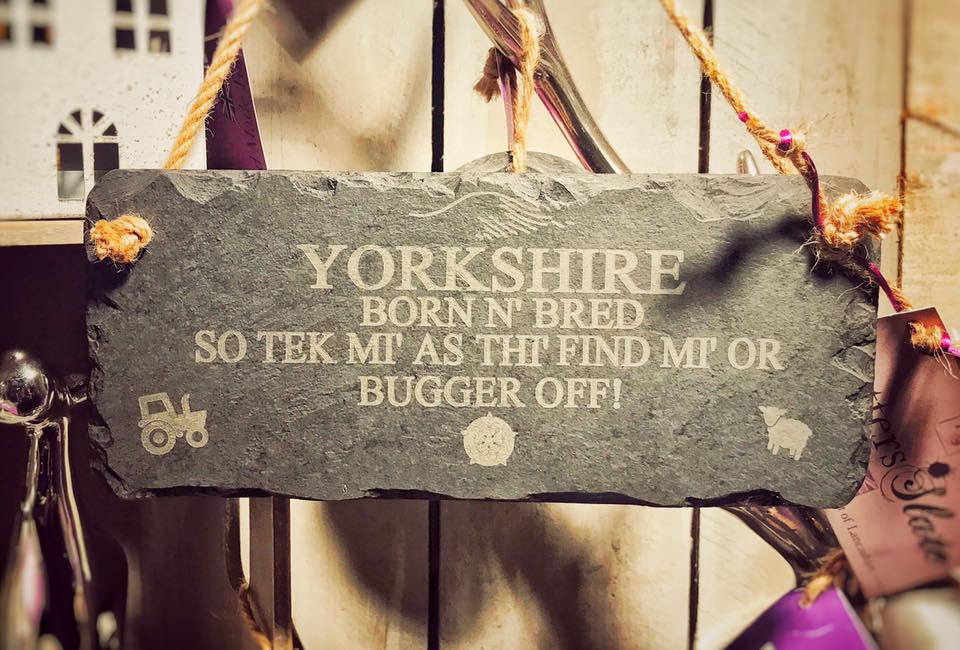Yorkshire Quote Hanging Slate Sign 25x12cm Platters Slate
