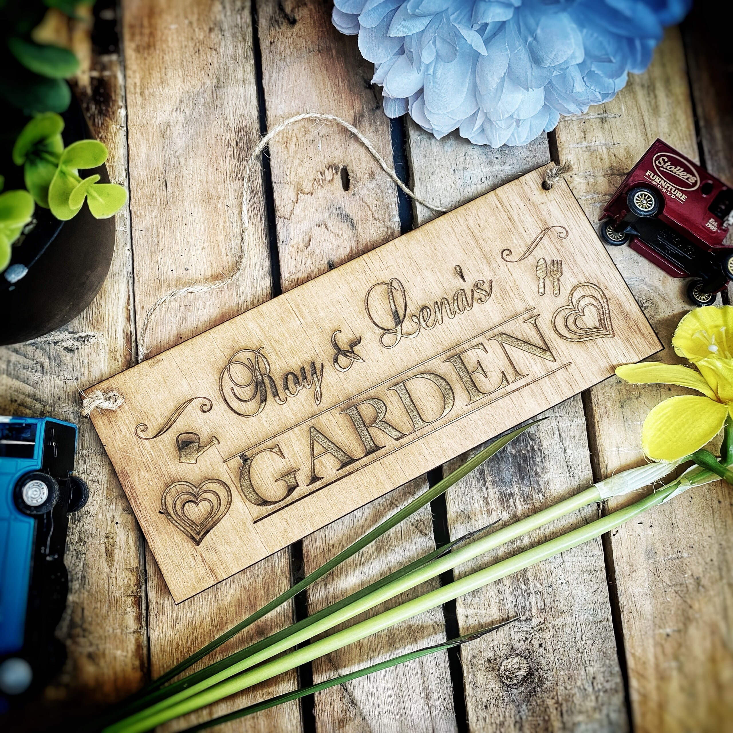 Personalised Wooden Garden Hanging Sign 25x12cm Platters Slate