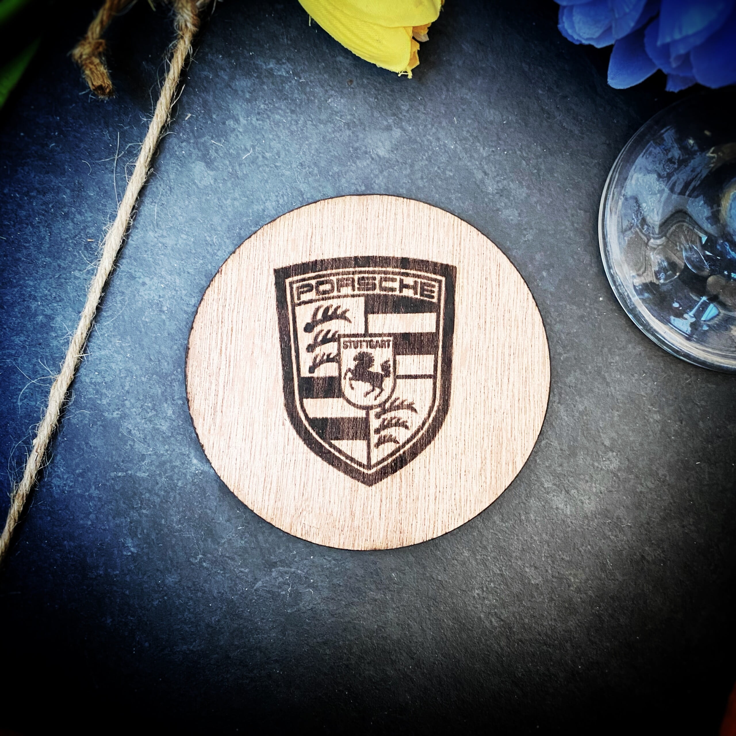 Porsche Wooden Engraved Coaster 10cm Christmas Gift Garage Man