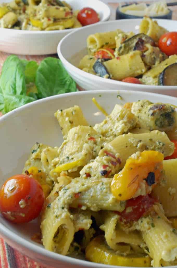 Zucchini and Pasta with Fresh Ricotta and Basil Pesto Platter Talk