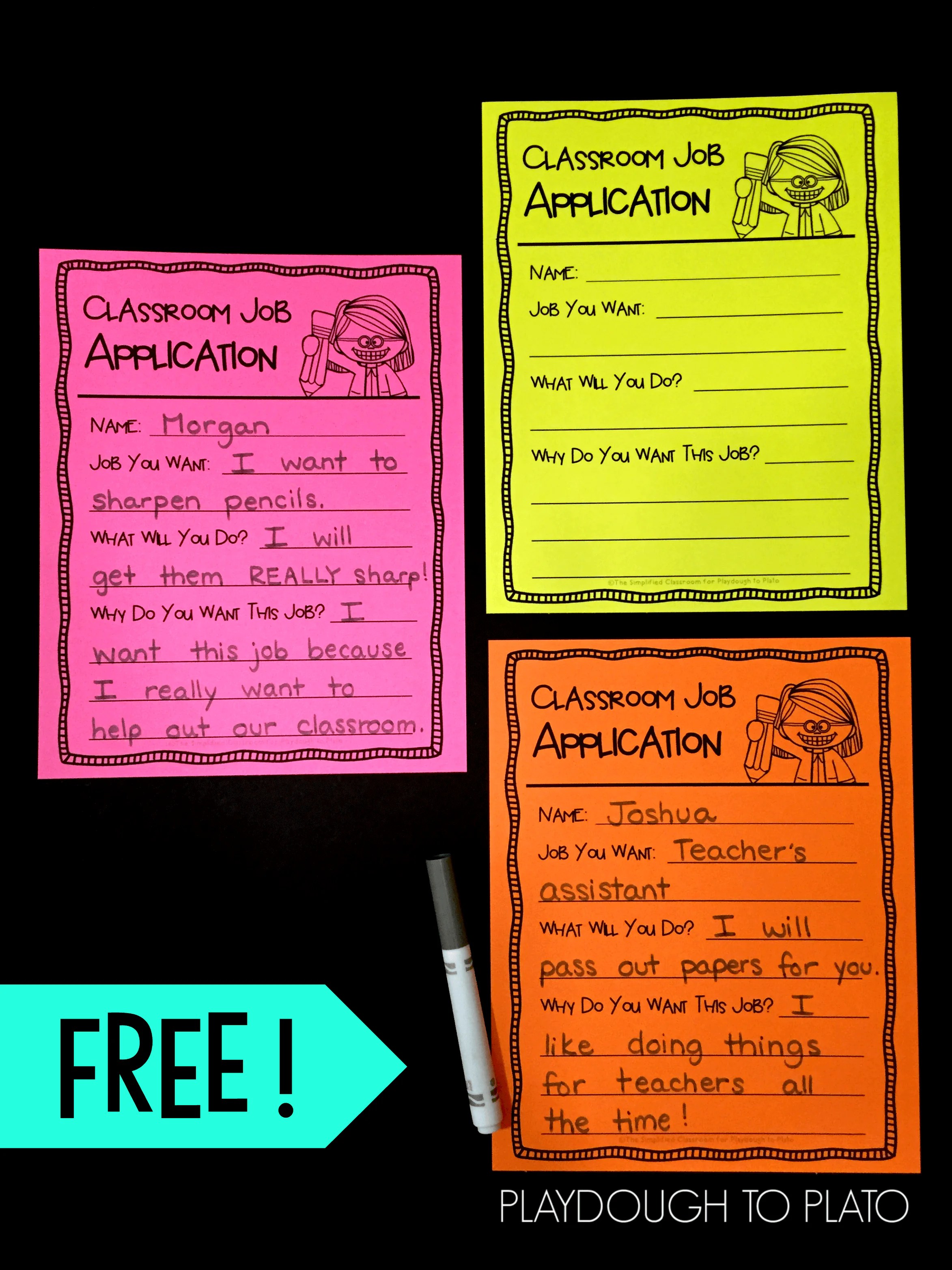 Classroom Job Application Playdough To Plato