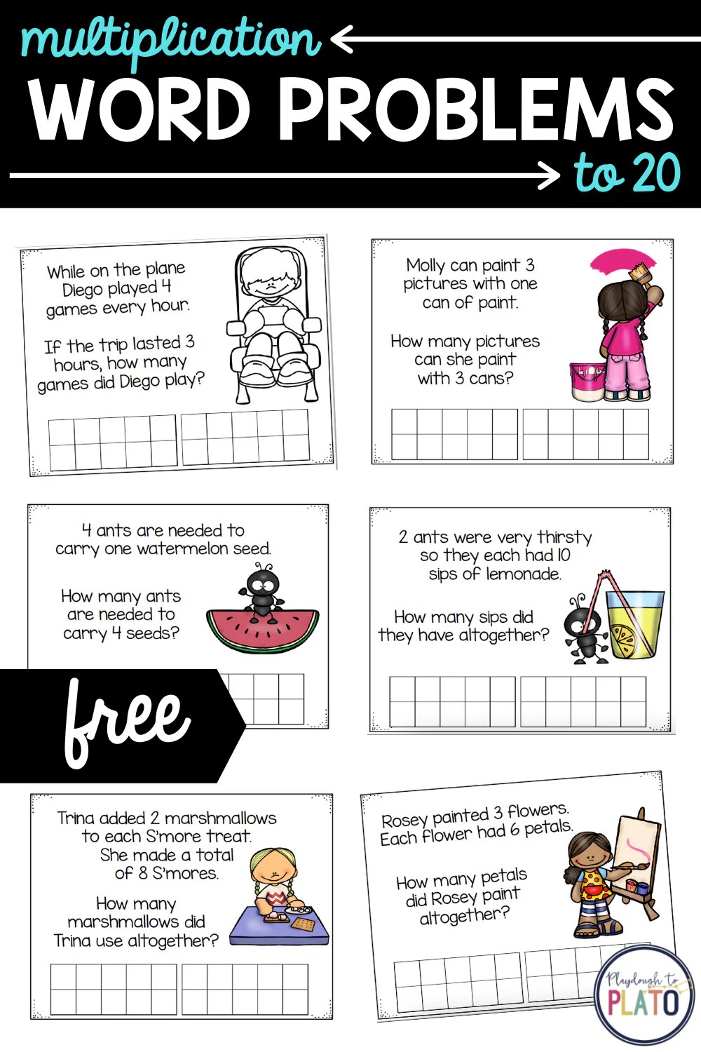 Multiplication Word Problems to 20 - Playdough To Plato