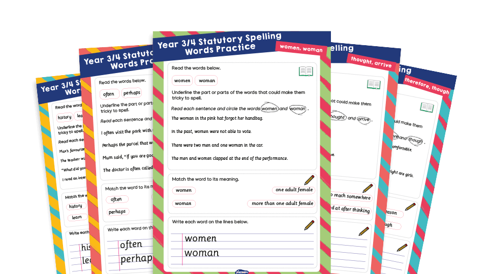 Year 34 Statutory Spelling Words (SSW) practice pack 2 Plazoom