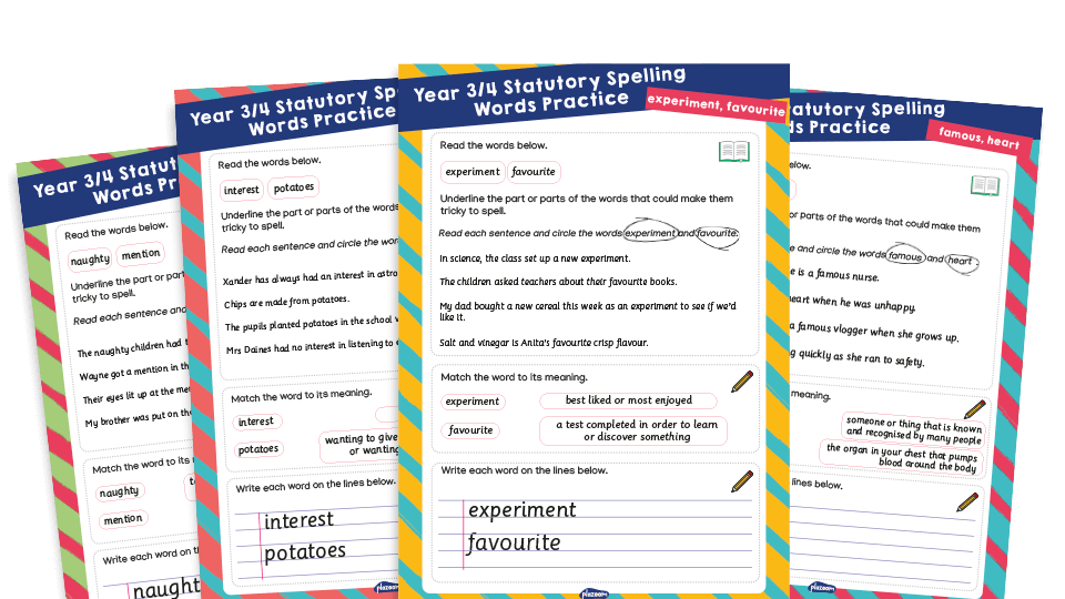 Year 3 and 4 Statutory Spelling Words (SSW) Worksheets Practice Pack