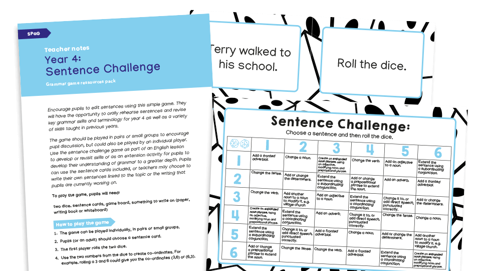 Year 4 Sentence Editing Challenge Dice Game KS2 Grammar Games Plazoom