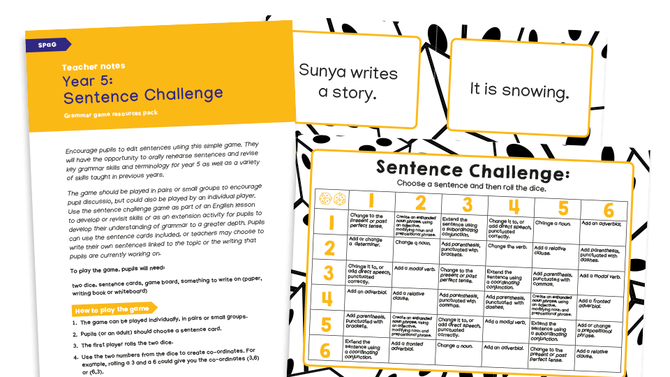 Year 5 Sentence Editing Challenge Dice Game KS2 Grammar Games Plazoom