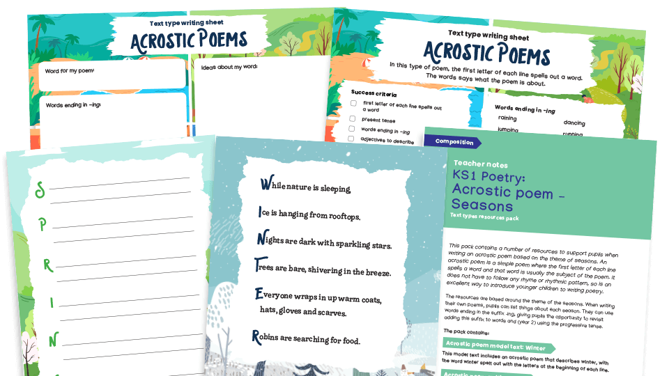 Acrostic Poems, The Seasons KS1 Text Types Writing Planners and