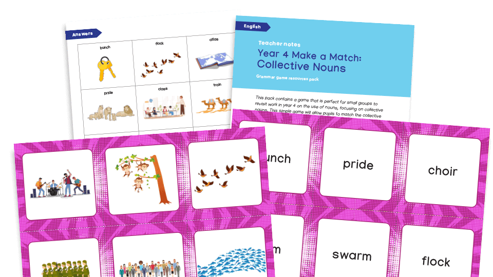 Year 4 Collective nouns Make a Match KS2 Grammar Game Plazoom