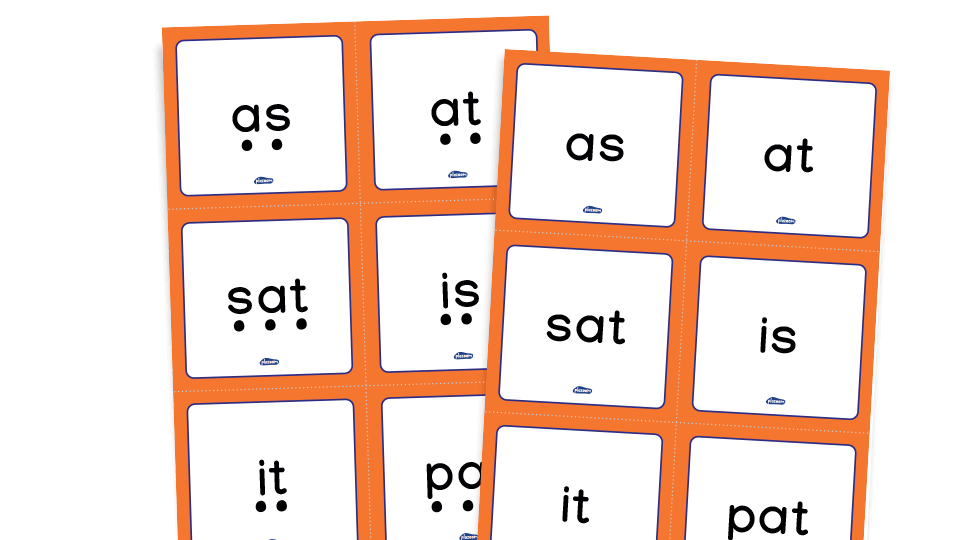 Phase 2 phonics word cards, set 1 s, a, t, p, i, n, m, d Plazoom