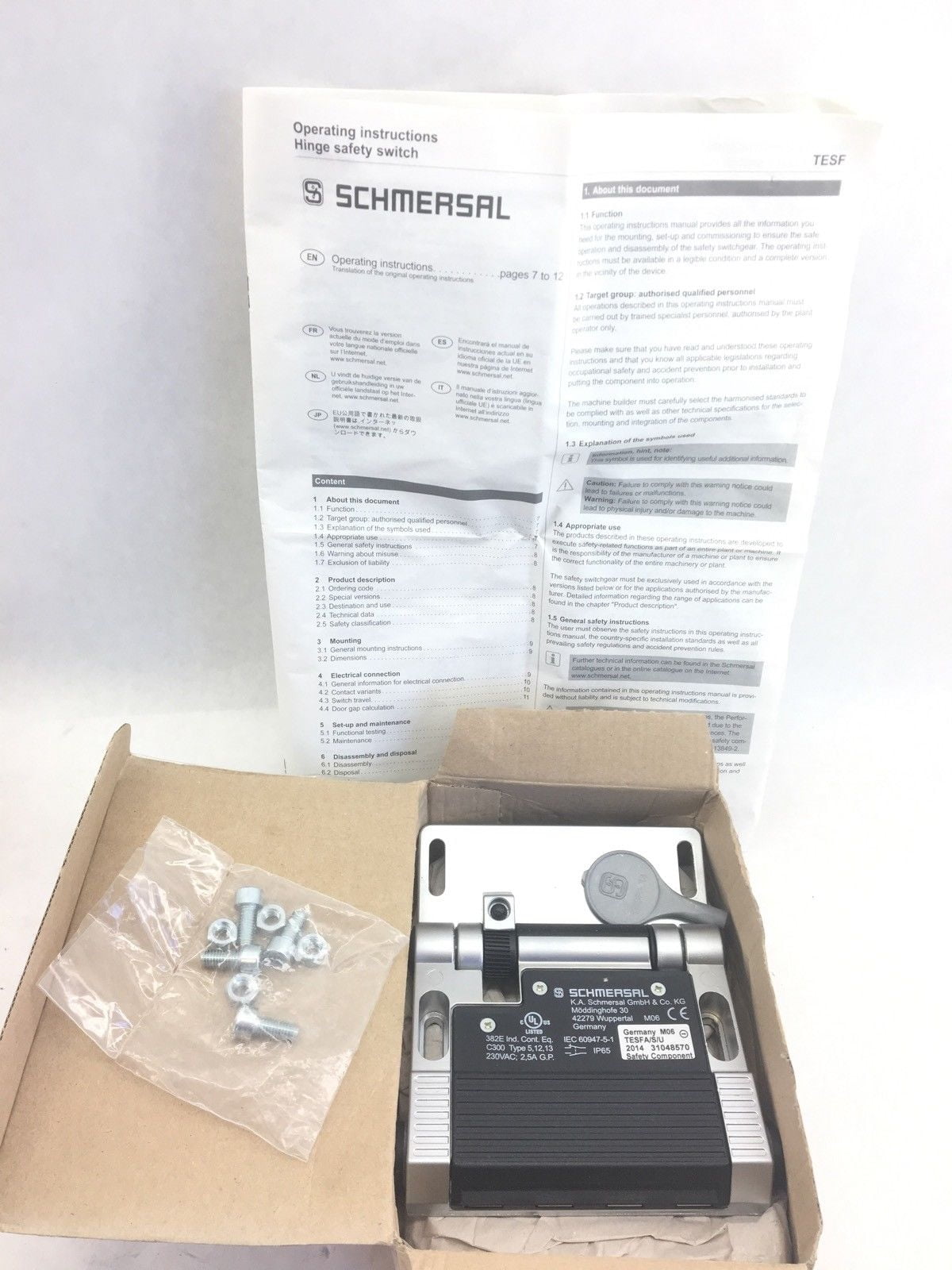 SCHMERSAL VAL0207454 HINGED SAFETY GATE SWITCH 101182711 (F289)