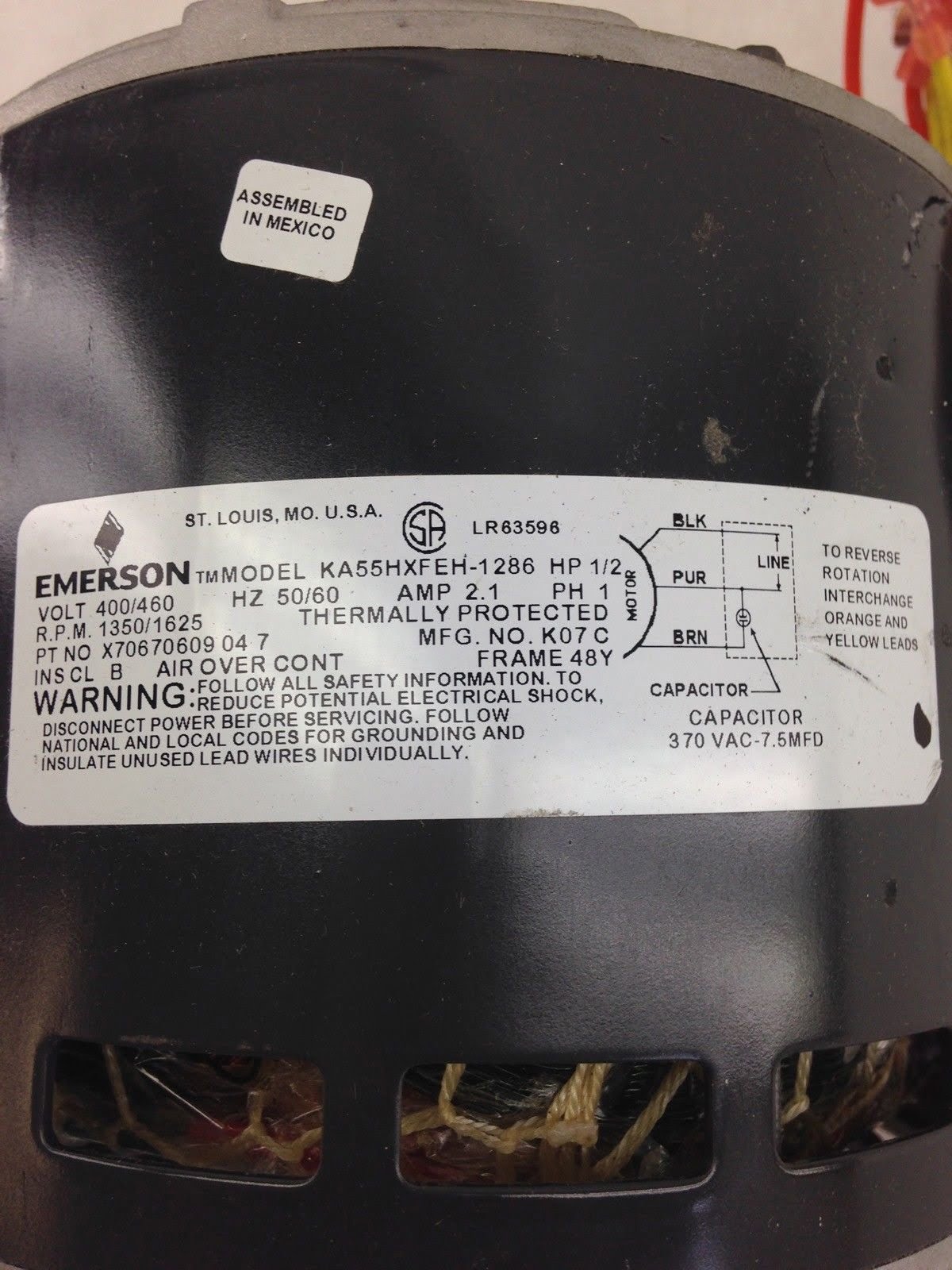 EMERSON KA55HXEH1286 VOLT 115 RPM 1350/1625 HP 1/2 (B435)