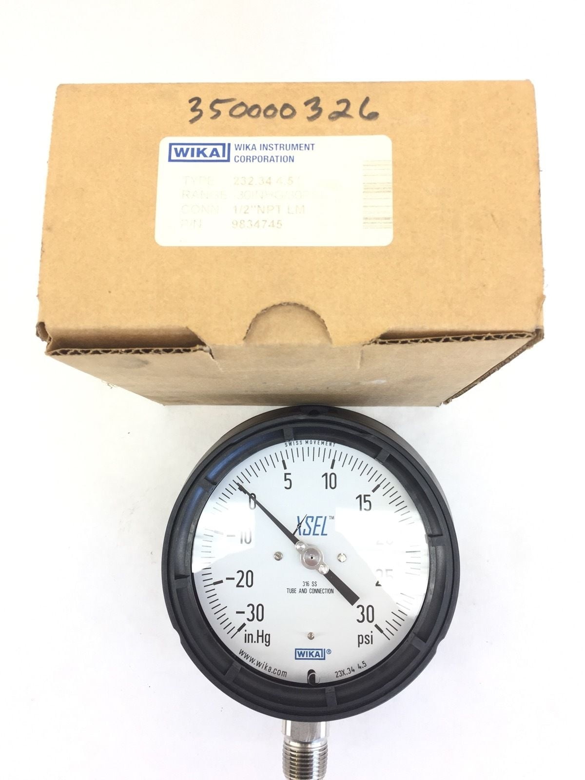 WIKA 233.34 9834745 PRESSURE GAGE GAUGE 30INHG/30PSI 4.5" 1/2"NPT (H220)