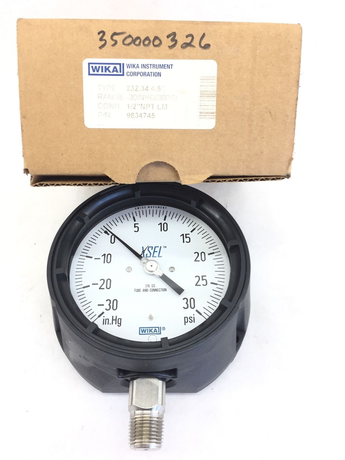 WIKA 233.34 9834745 PRESSURE GAGE GAUGE 30INHG/30PSI 4.5" 1/2"NPT (H220)