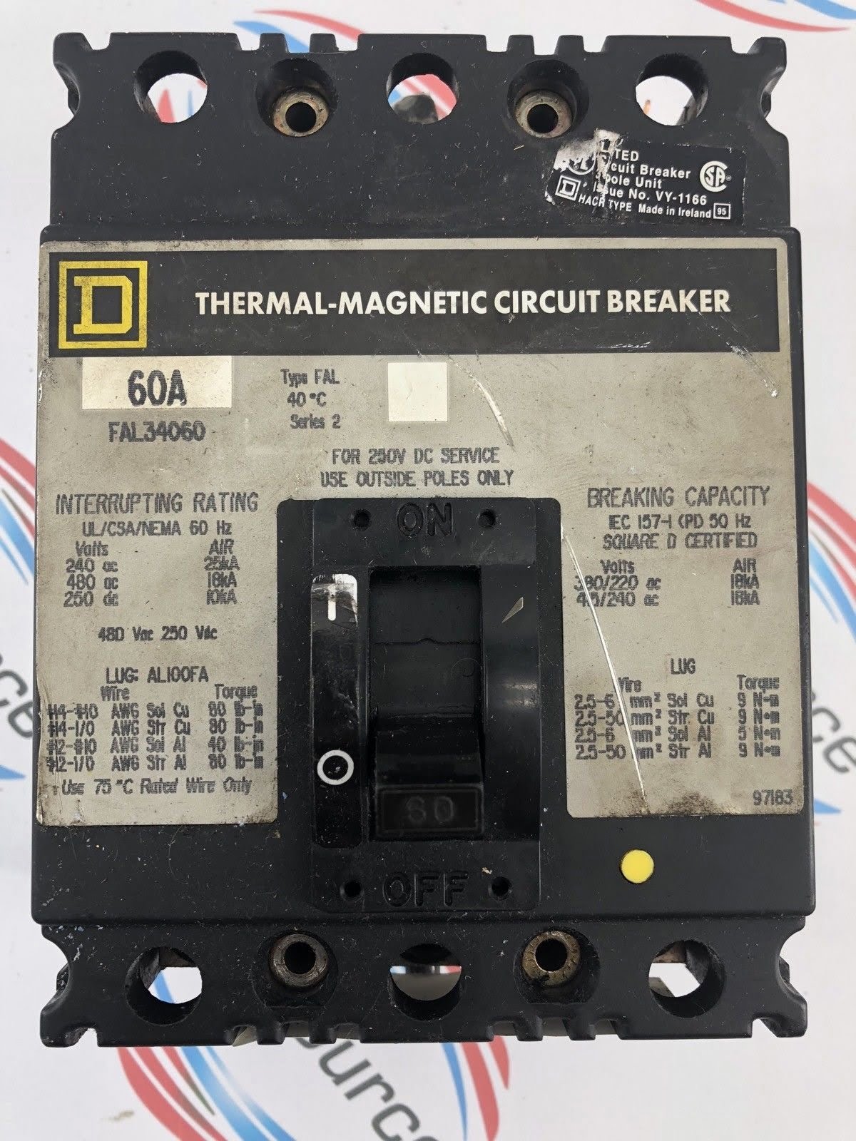 SQUARE D FAL34060 60A THERMAL CIRCUIT BREAKER