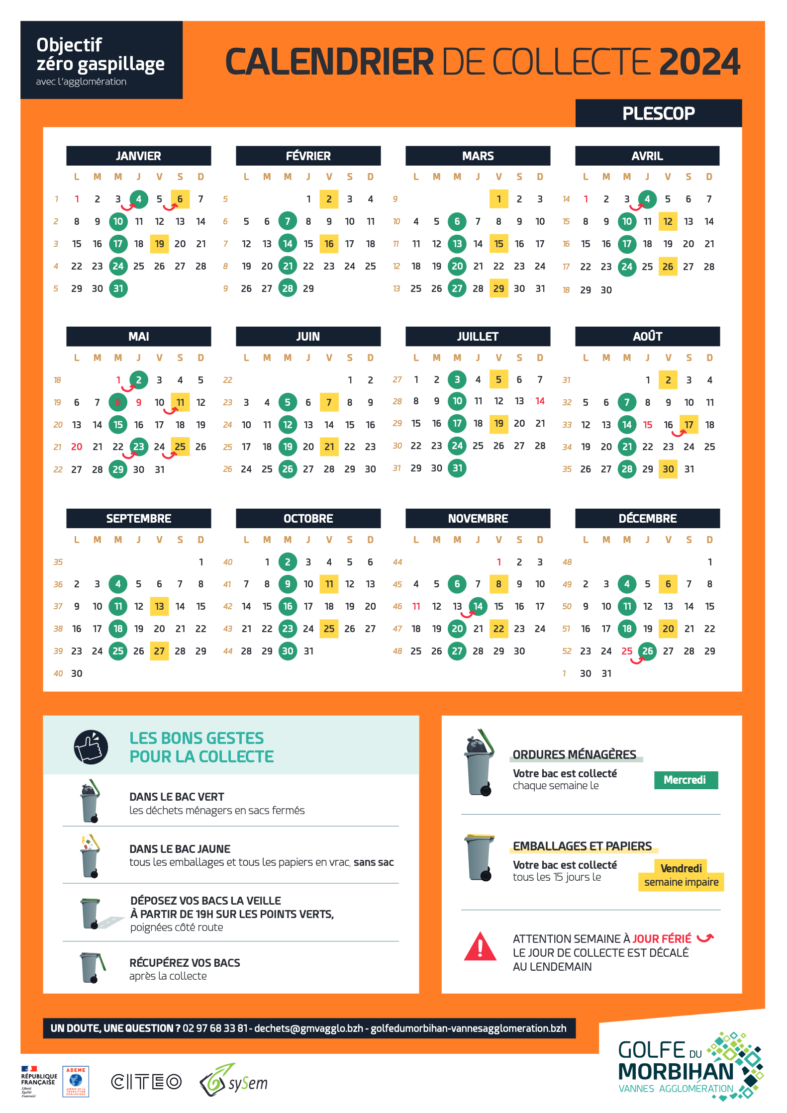 Calendrier de collecte de déchets 2024