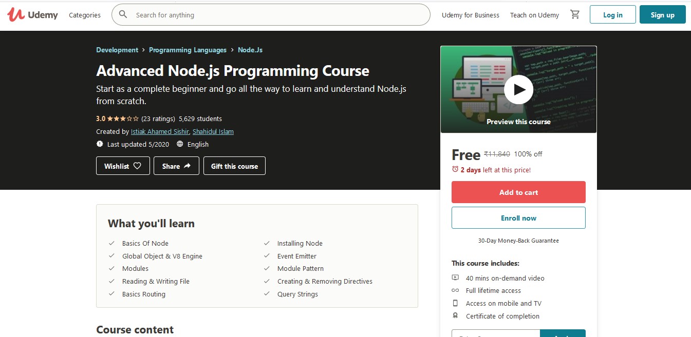 Advanced Node.js Programming Course P.L.Sanu