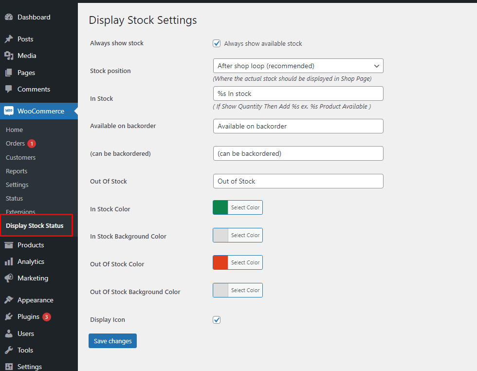 Display Stock Status For Plugin999