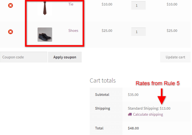 Calculate Shipping Rates for Different Types of Product in the Cart