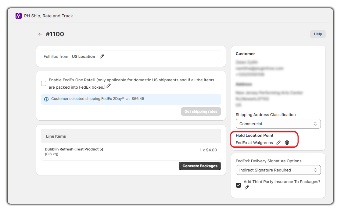 FedEx Hold at Location at Shopify Checkout