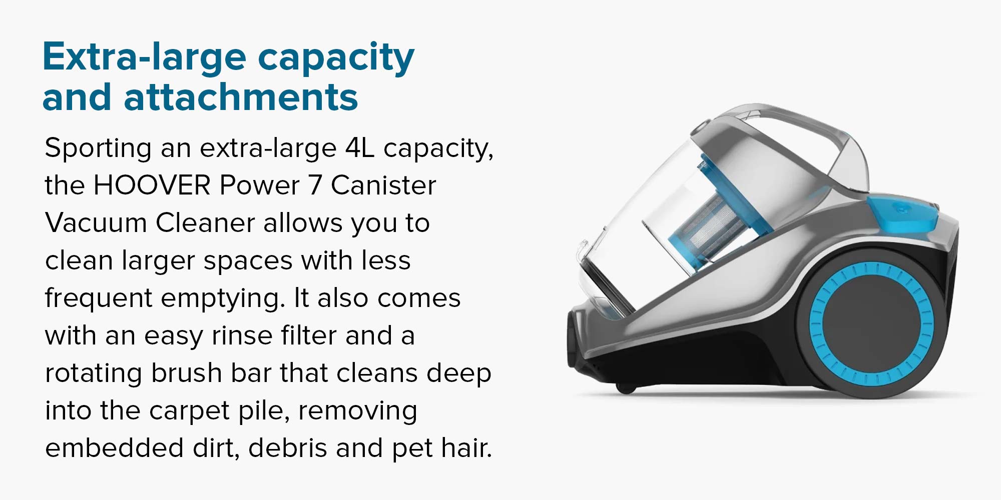 Hoover Power 7 Canister Vacuum Cleaner, 2400W, Grey HC84P7ME