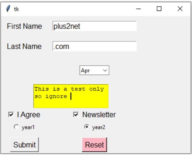 Reset button to remove all input data from the widgets