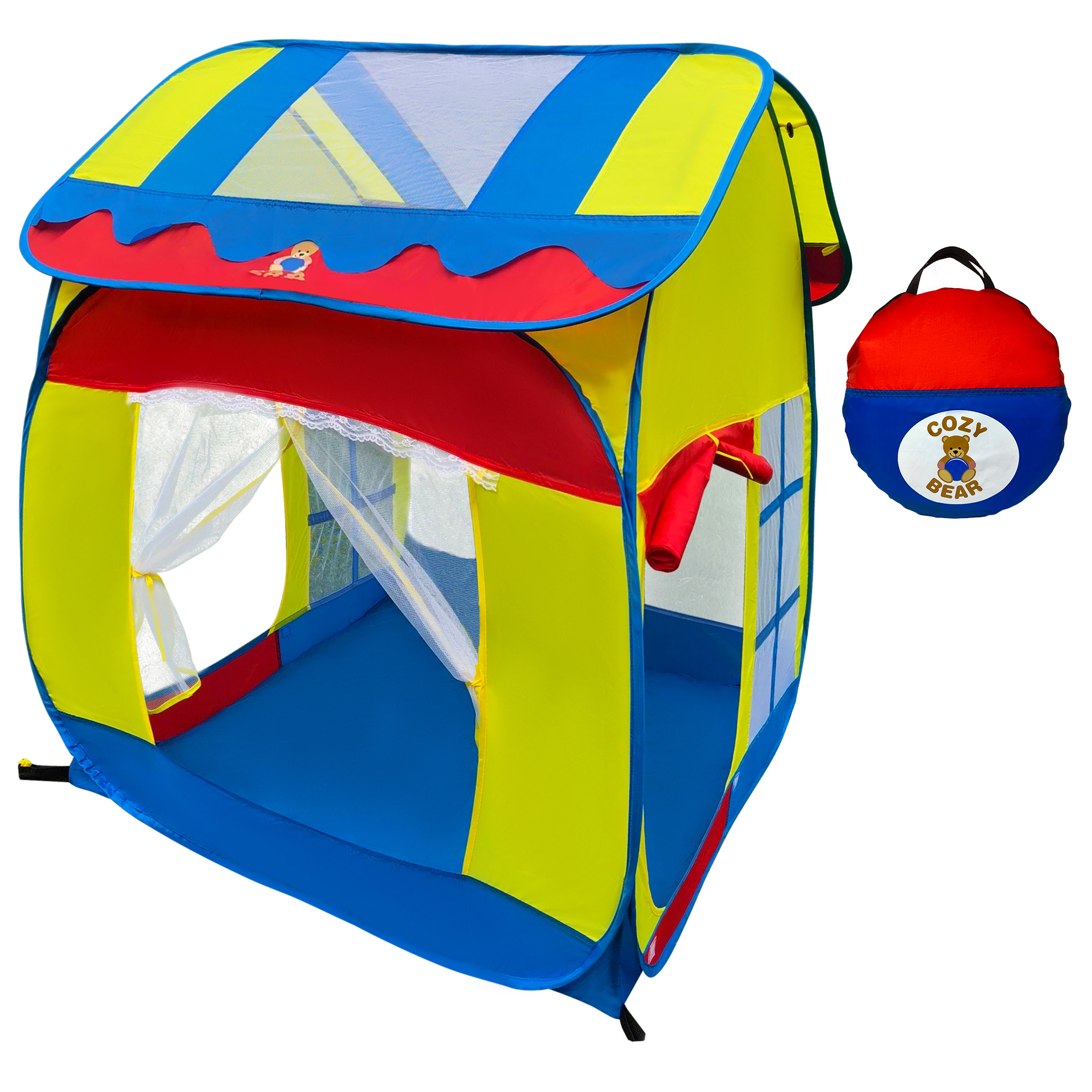 Cozy Bear Kids Playhouse Pop Up Tent for Indoor Outdoor Fun Plush Island