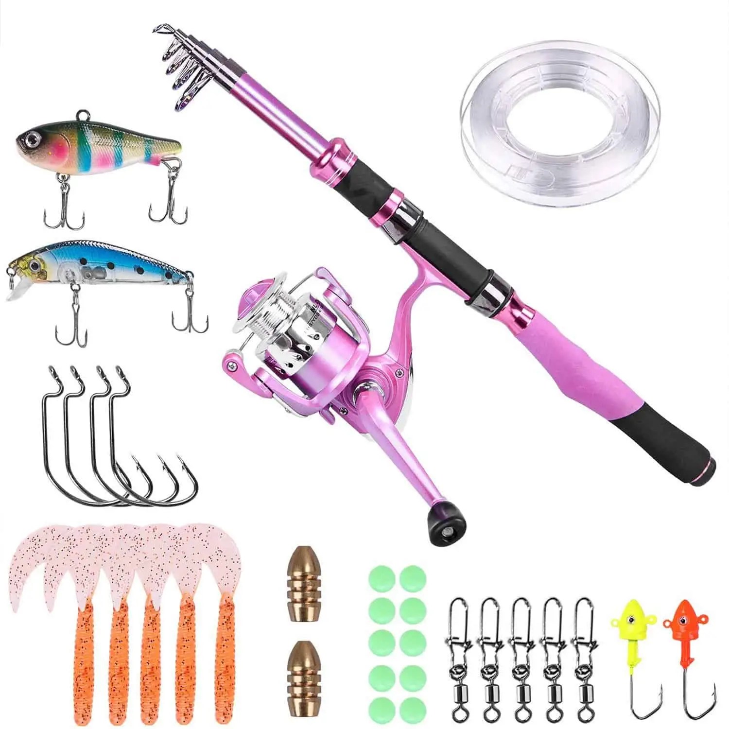 PLUSINNO Ladies Telescopic Pink Fishing Rod and Reel Combos Plusinno