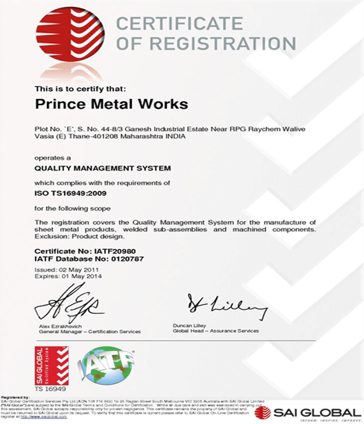 Certification Prince Metal Works