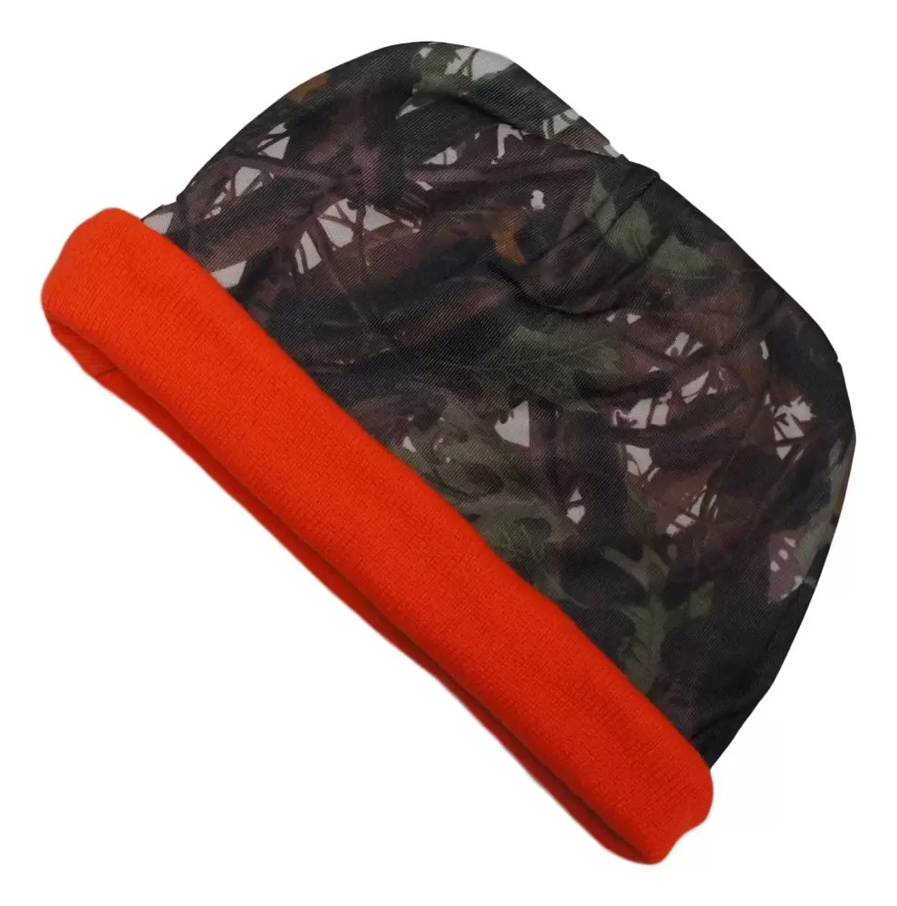 Hunting Camo / Orange Reversible Knit Beanie Hat Cap PNA Surplus