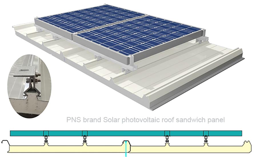 Pns Pv Solar Metal Face Sandwich Roof Panel 50200mm Thickness