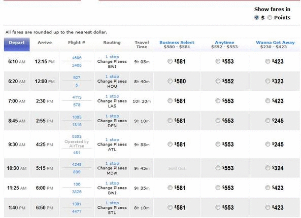 southwest fares Points with a Crew