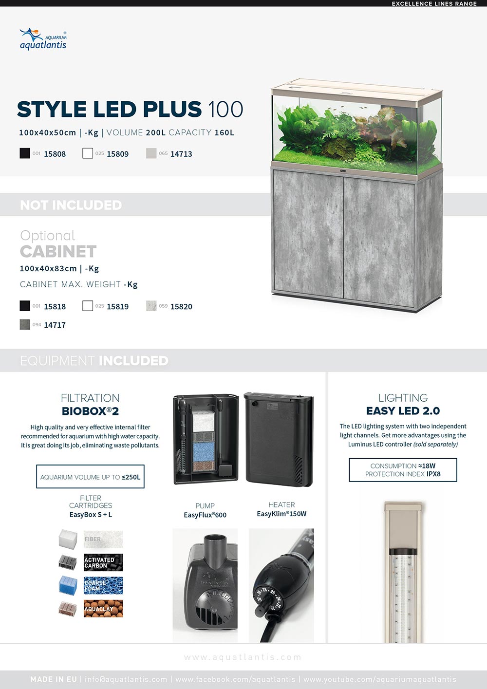 Aquatlantis Style LED plus 100 100x40x50cm 200 litres avec