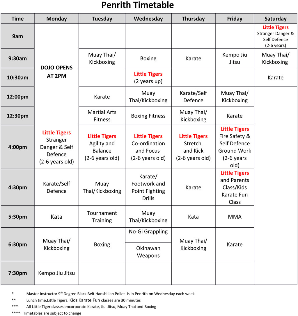 PenrithTimetable Pollet’s Martial Arts Centre