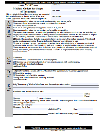Physician Orders for Life-Sustaining Treatment - POLST