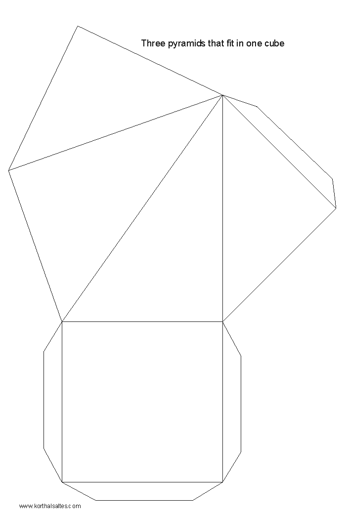 Modelo de papel de un tres pirámides en un cubo