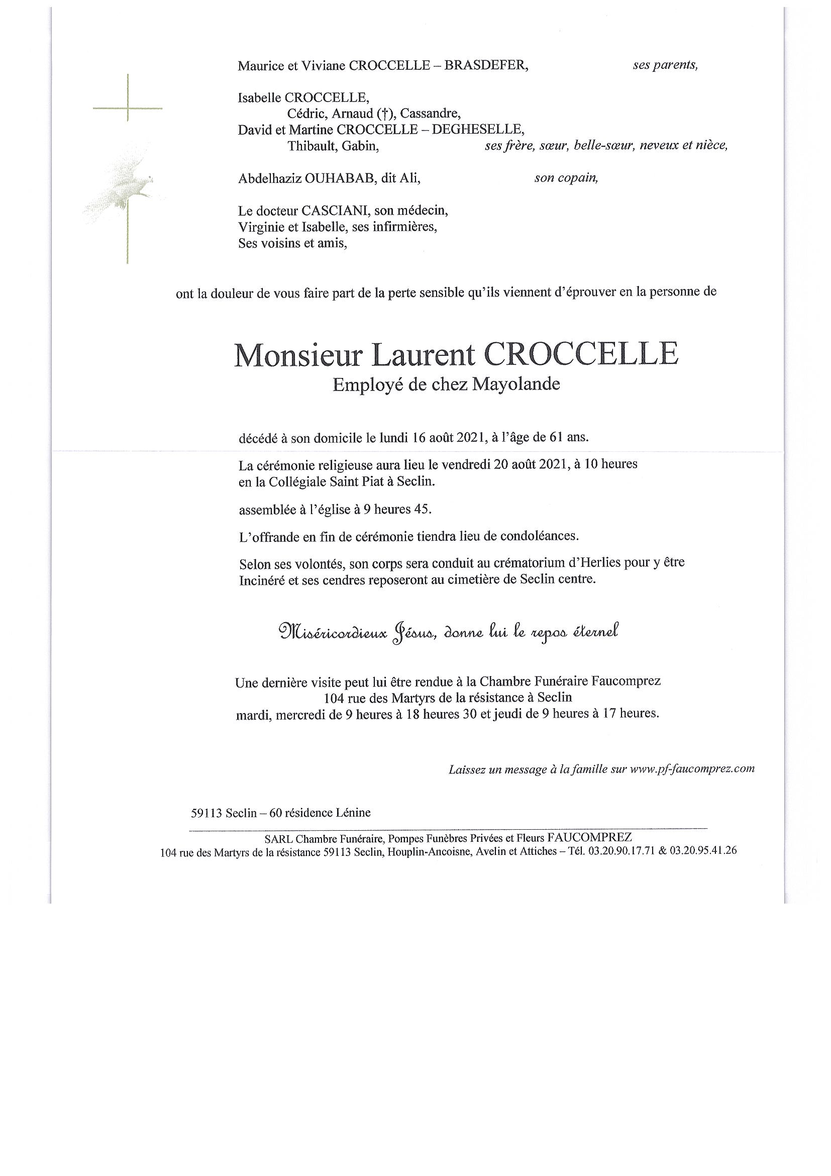 Monsieur Laurent CROCCELLE Pompes Funèbres