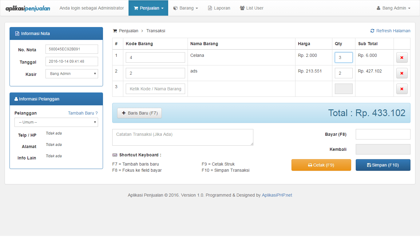 Aplikasi Penjualan Berbasis Web V1.0 Gratis