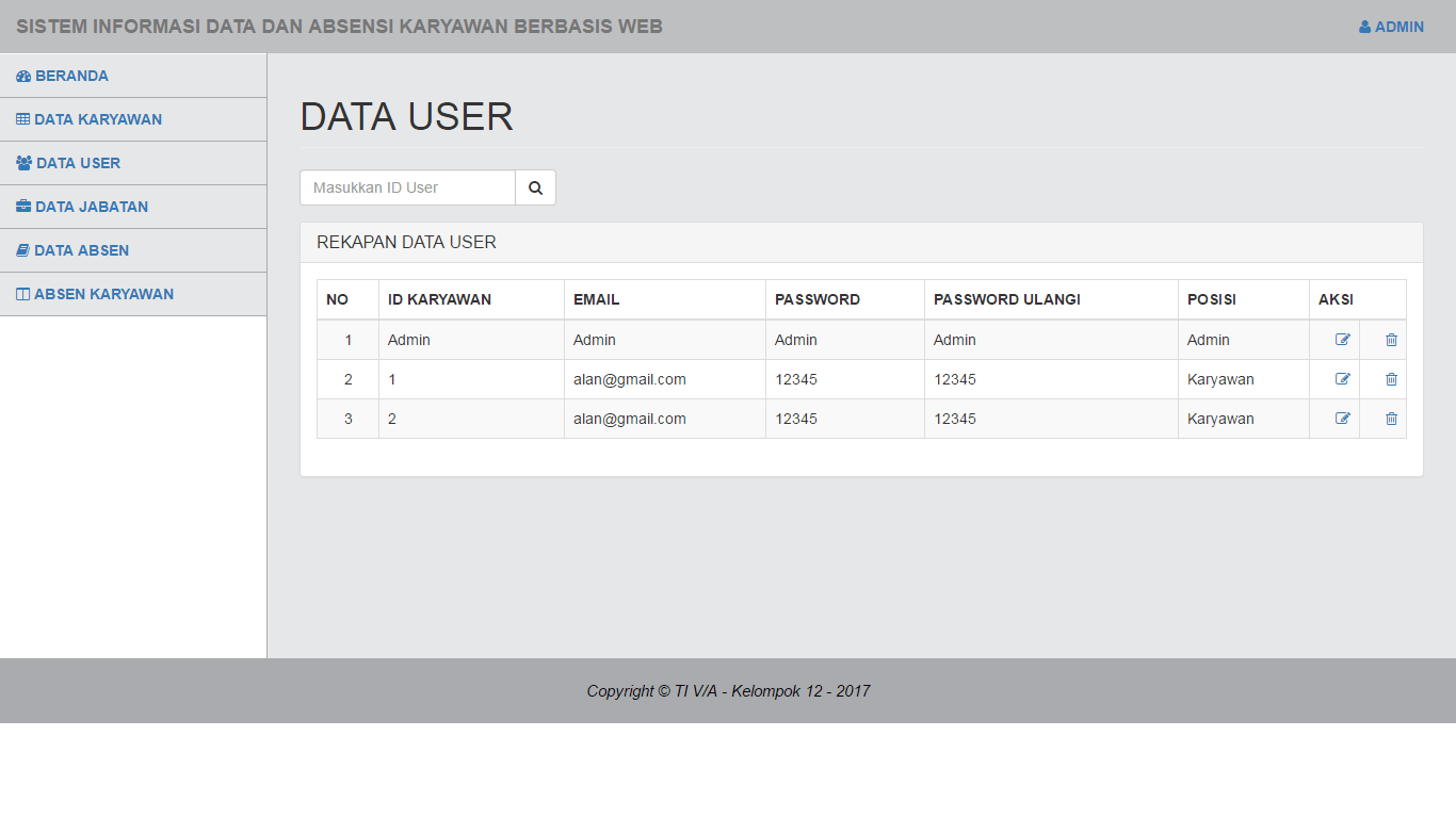 Download Aplikasi Sistem Informasi Data Dan Absensi Karyawan Berbasis Web Gratis