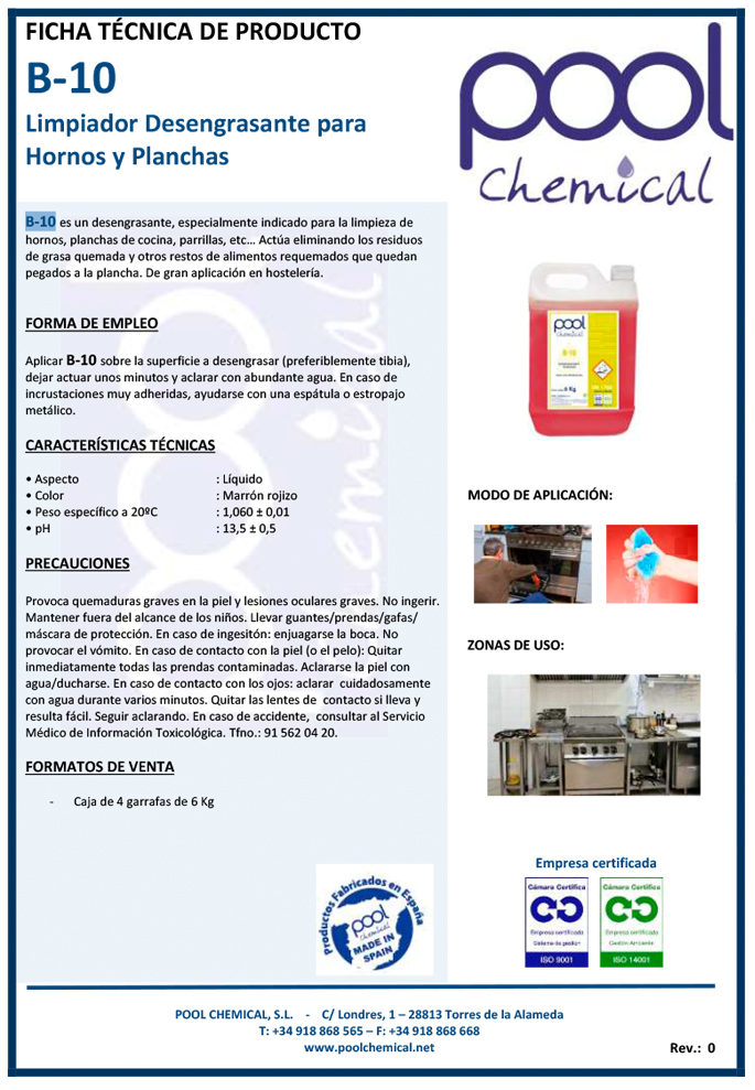 DESENGRASANTE PLANCHAS B10 Pool Chemichal, fábrica de químicos