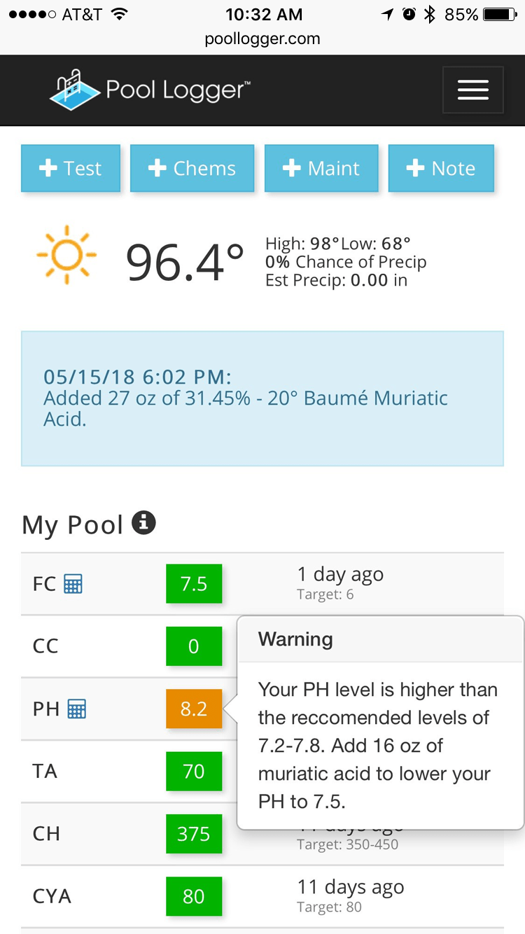 Pool Logger Pool Chemical Log App and Pool Calculator