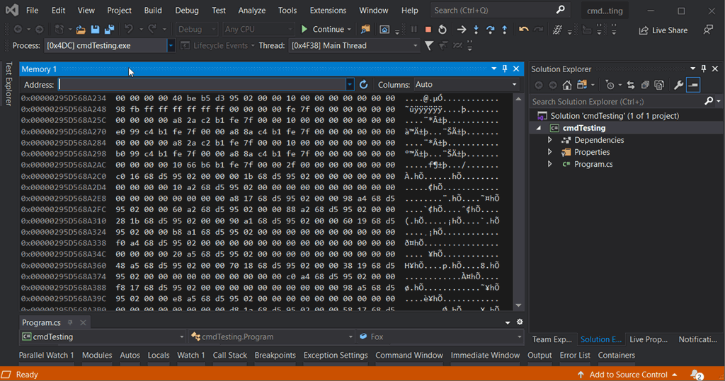 Find the address of an object in Visual Studio