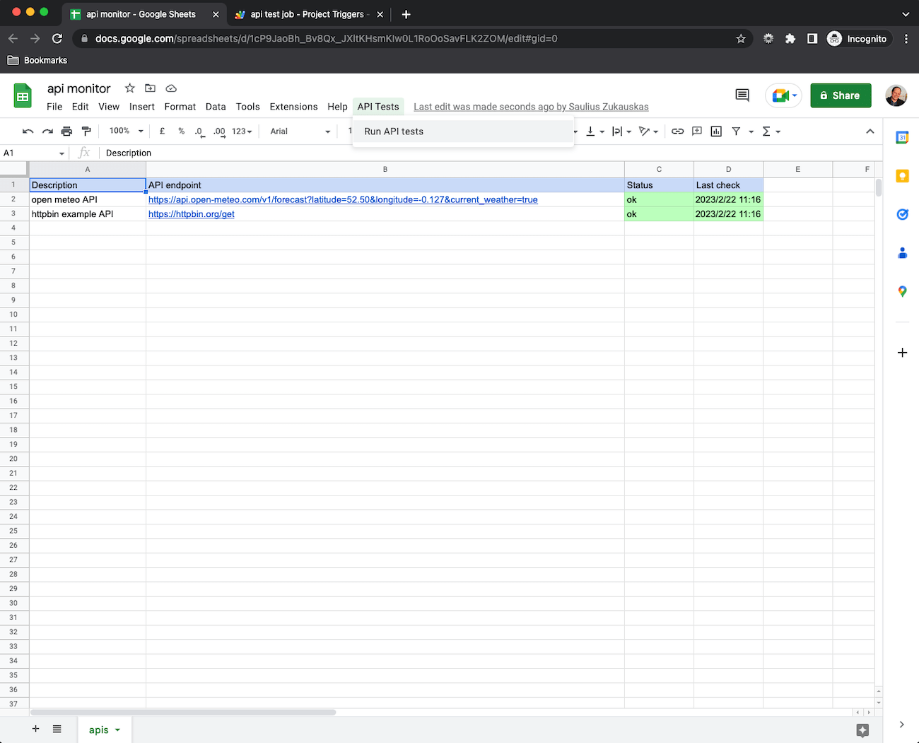 How to monitor APIs with Google Sheets