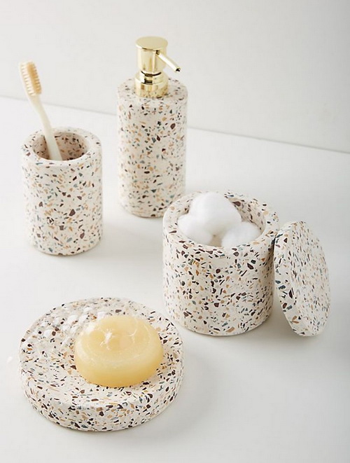 Terrazzo Style Ceramic Bathroom Set Accessory Ceramic Teapot, Candle