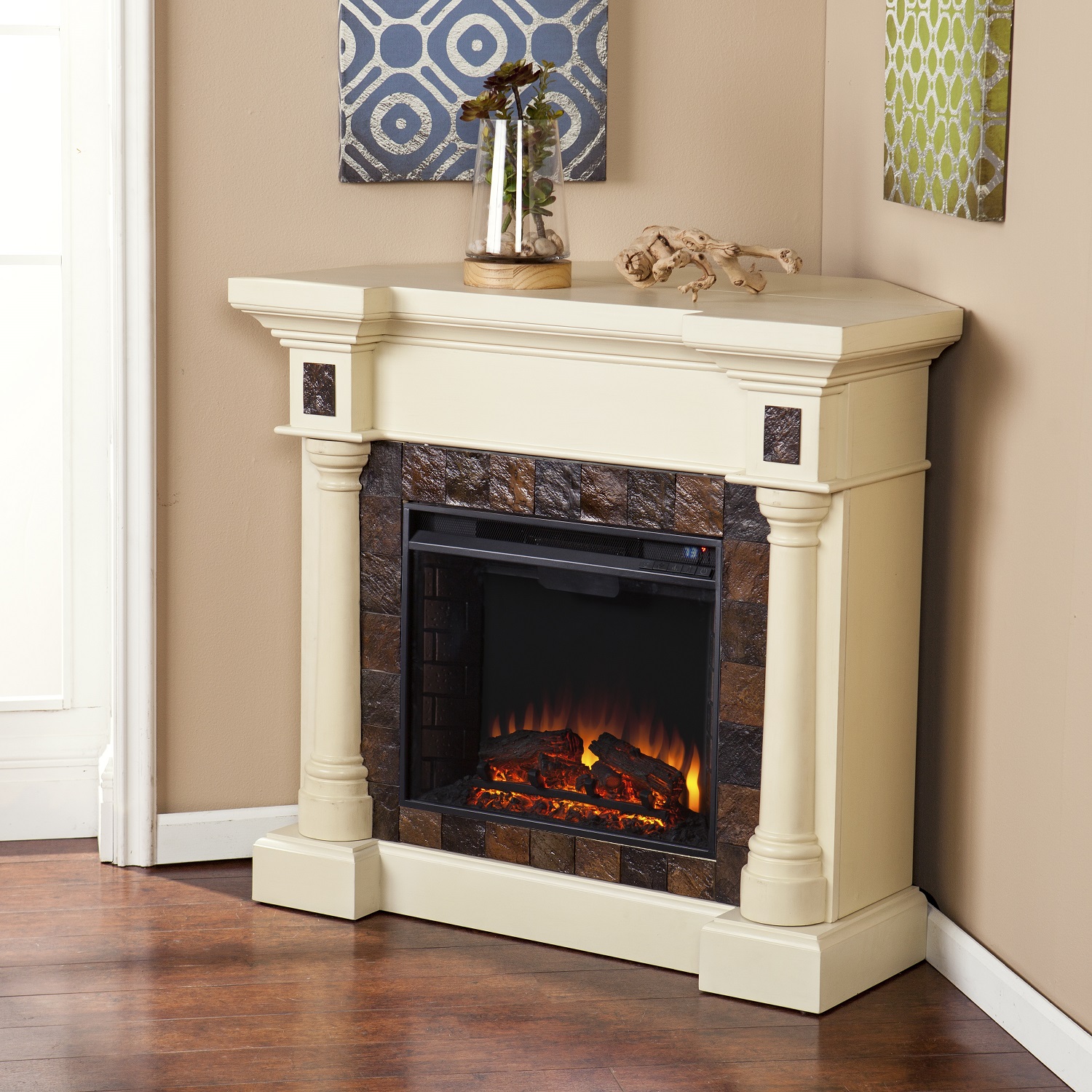 44.5" Carrington Faux Slate Convertible Electric Fireplace Ivory FE8749